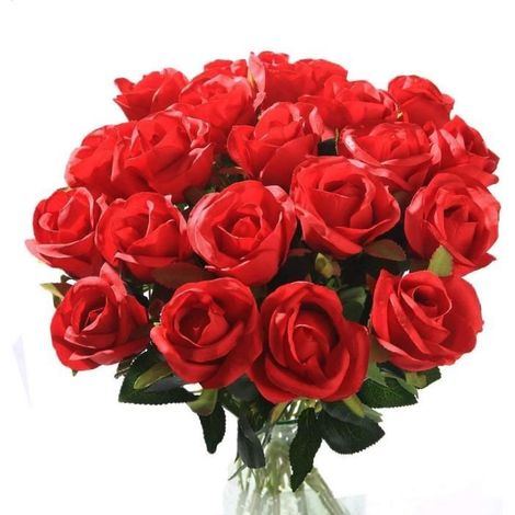 10 roses artificielles en soie pour mariage, bouquet de mariée, jardin, anniversaire, fête, décoration de mariage, rouge (1/4)