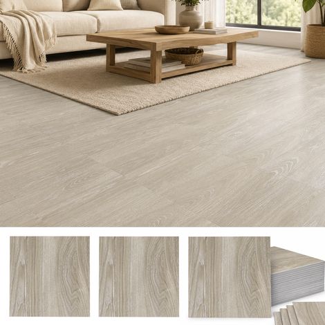 Dalles PVC autocollantes, 54 pièces, 30x30 cm, surface env. 5 m2, épaisseur 1,8 mm, effet bois, Chêne beige (1/5)
