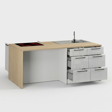 Isla de cocina moderna con fregadero y almacenaje Kerun - Blanco (1/5)