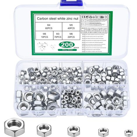 200 Pièces Ecrou Hexagonal, Écrous de Blocage, Écrous en Acier inoxydable, Ecrou Autobloquants à Inserts en Filetage pour Boulons et Vis, Écrous Hexagonaux, M3 M4 M5 M6 M8 Ecrous (1/5)