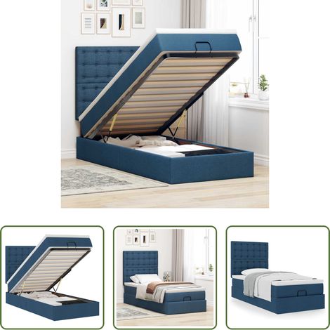 Matratze - Ottoman-Bett mit Matratze Blau 100x200 cm Stoff (1/5)