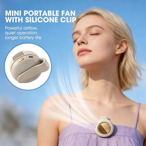 Mini Ventilateur Portable - Idée Cadeau Voyage - Sans pales silencieux 3 vitesses - Extérieur bureau à clipser - Blanc (1/3)
