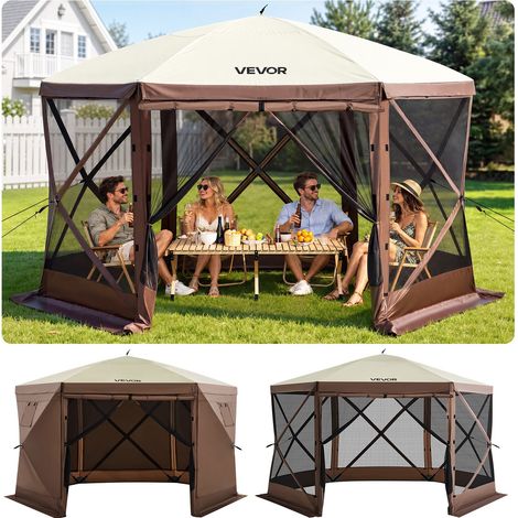 Pavillon-Zelt, 3,6 x 3,6 m, 6-seitiges Pop-up-Camping-Überdachungszelt mit Netzfenstern, tragbarer Tragetasche, Erdnägeln, großen Schattenzelten für Camping im Freien, Rasen und Hinterhof (1/5)