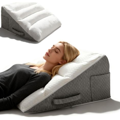 Coussin incliné pour lit, Coussin de Lecture en Mousse à Mémoire de Forme, Coussin Triangulaire pour l'apnée du Sommeil, Coussin Triangulaire Multifonction pour Reflux Acide l'élévation (1/5)