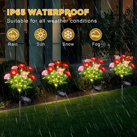 2 lampes solaires fleurs 70 LEDs, 2 modes, imperméable, jardin/chemins/terrasse/patio.