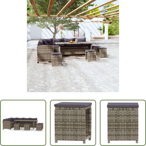 Terrassensofa - 6-tlg. Garten-Lounge-Set mit Kissen Poly Rattan Grau (1/5)