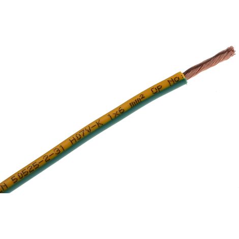 Câble d'alimentation RS PRO 1G6 mm², gaine PVC Vert/Jaune, Retardant à la flamme, 100m ( Prix pour Bobine de 100 Mètres )