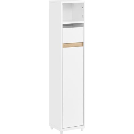 SoBuy Bathroom Cabinet for Narrow Spaces - Compact Storage Cabinet with Adjustable Shelf and Drawer, for Bathroom - Wooden Toilet Cabinet, White, 20x20x96 cm, BZR151-W