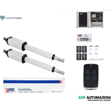 KIT PER AUTOMAZIONE CANCELLI CANCELLO 2 ANTE BATTENTI PER CANCELLO MAX 5 MT PM1 EASY ATTUATORE ELETTROMECCANICO LINEARE 230V IRREVERSIBILE CORSA 400mm
