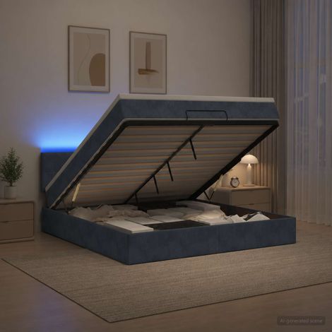 Cama tipo otomana con colchón y LED Gris oscuro 160 x 200 cm (1/5)