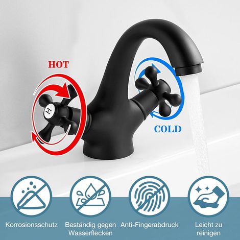Double commande noir pour lavabo – Réglage indépendant chaud/froid – Raccord standard G3/8, design industriel (1/5)