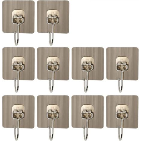 Pack of 10 adhesive wall hooks, 20 kg (max) capacity, for bathroom, kitchen, ceiling, hanging, wall, door, bathrobe, towel rack