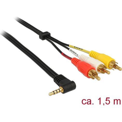 Delock cable stereo jack 3.5 mm 4 pin male angled  3 x rca male 1.5 m