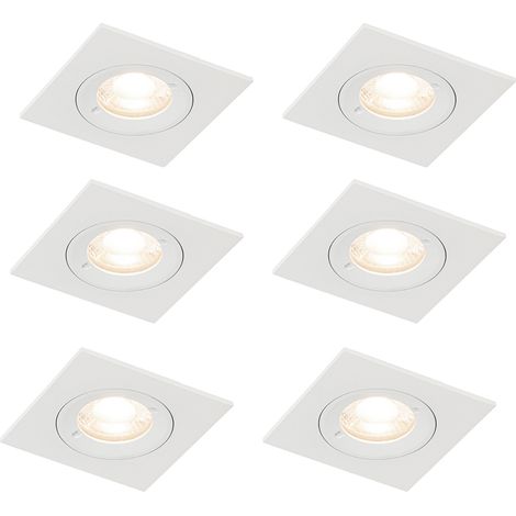 Set of 6 Recessed Spotlights White Square GU10 50mm IP44 - Xena
