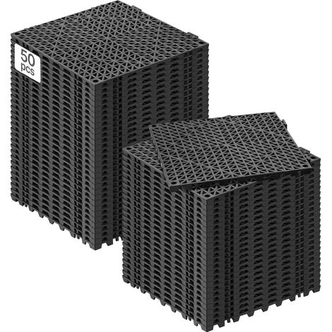 Lot de 50 Dalles de Jardin Piscine 30x30x1,5 cm Noir Dalle Clipsable Ajourée Antidérapante en PVC Drainage Rapide Revêtements de Sol Extérieur Intérieur pour Terrasse Cuisine Spa Salle de Bain (1/5)