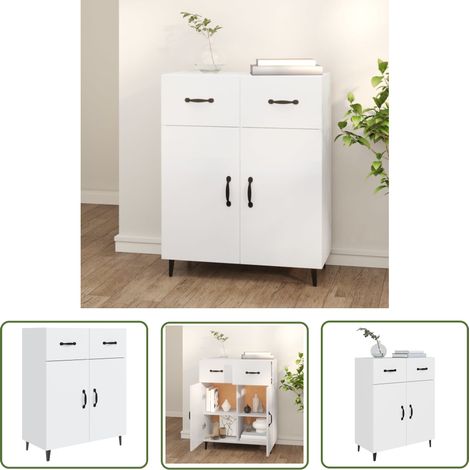 The Living Store Buffet blanc 69,5x34x90 cm bois d'ingénierie - Buffet - Meuble De Rangement - Commode - Mobilier - Décoration Intérieure (1/5)