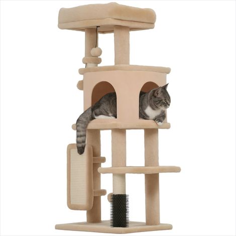 Arbre à chat beige 44 x 34 x 104 cm avec lit et maison (1/5)