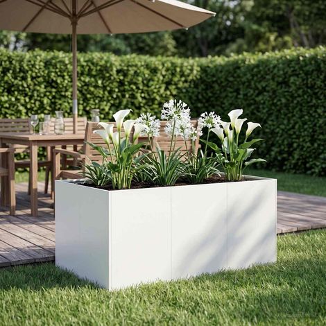vidaXL Cache-pot de jardin Blanc 120 x 80 x 60 cm Acier laminé à froid (1/5)