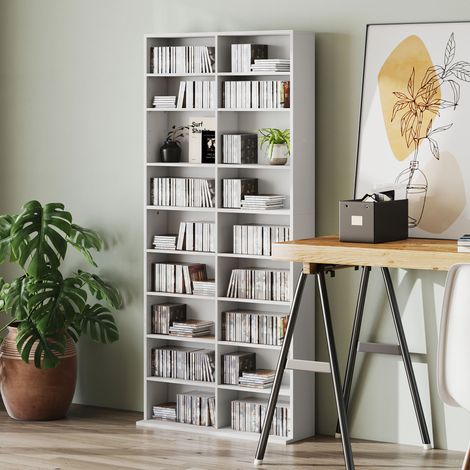 Estantería para CD con 14 baldas ajustables, capacidad para 640 CD/360 DVD, 78,5 x 24 x 175 cm, blanca. (1/5)