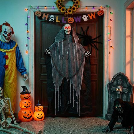 vidaXL Halloween Hanging Grim Reaper SPOOKA Black 112 x 164 cm (1/5)