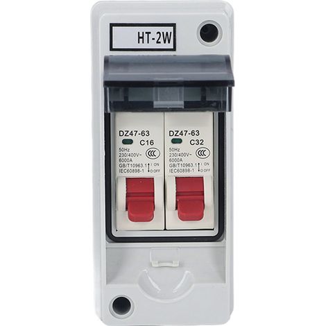 Boîtier de distribution étanche IP65, ignifugé, 2 voies, disjoncteur MCB type C, pour usage extérieur, 16 A 32 A