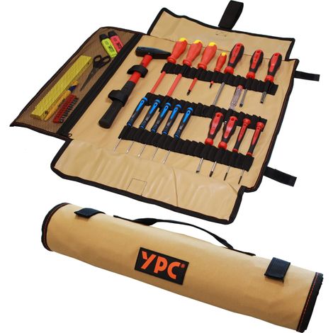 VarioRoll XXL – 62 x 44 cm, 60 poignées de maintien et poche en filet, sac à outils enroulable, sac à couteaux, sac à outils, rouleau à outils, tournevis et clé plate (1/5)