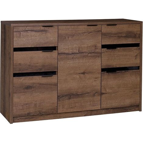 Cómoda Fivelbo 101, Roble del Monastery + Negro brillante, Con cajones y puertas, Número de cajones: 4, 90x135x40cm (1/4)