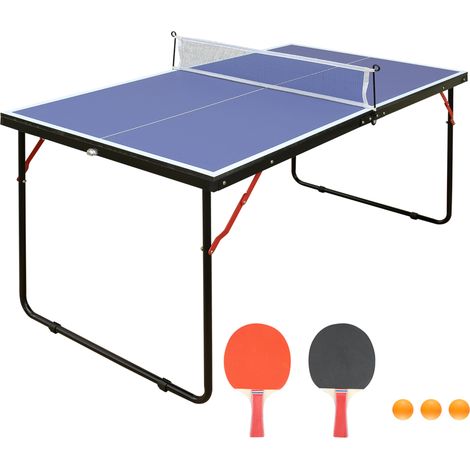 Table de ping-pong pliante d'intérieur et d'extérieur avec filet, 2 raquettes et 3 balles, surface bleue antireflet, format compact, CHICFURN (1/5)