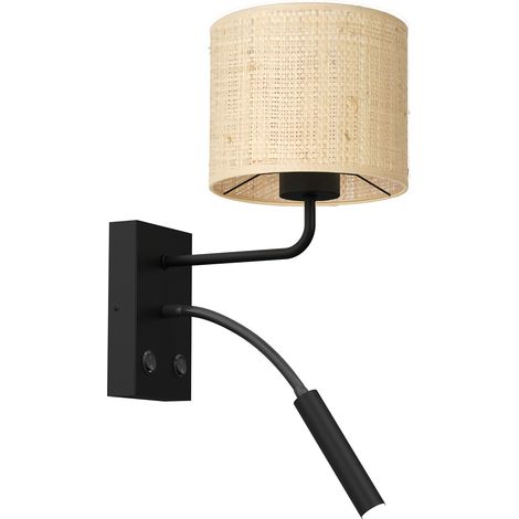 Applique noire mate rotin crème liseuse 2 feux Luminex