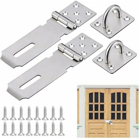 KZQ Lot de 2 cadenas de porte en acier inoxydable, 5 pouces, robustes et antirouille, avec vis, anticorrosion pour portes, armoires, tiroirs et meubles – Argent (1/5)