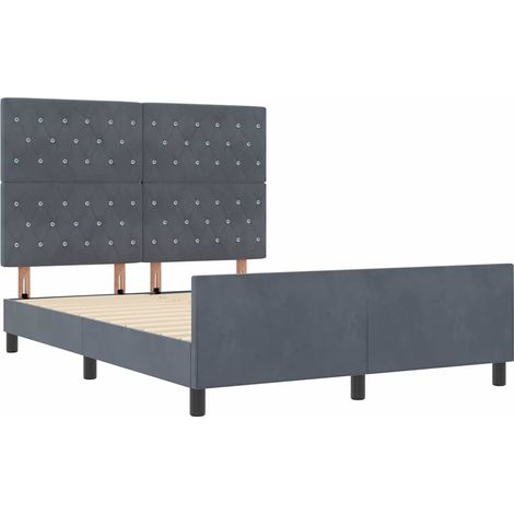Bed Frame with Headboard Dark grey 160 x 200 cm Velvet vidaXL (1/5)