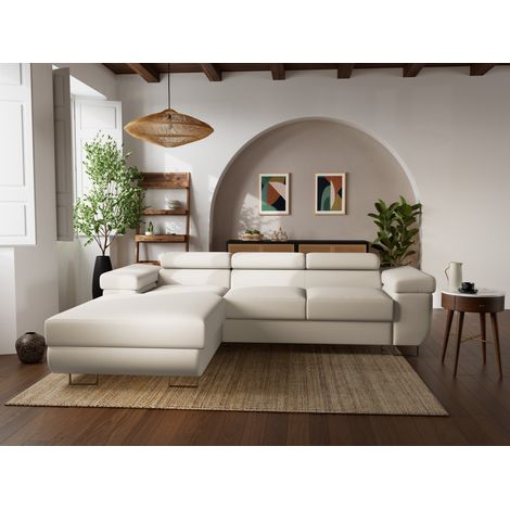 Bestmobilier – Canapé d'angle gauche 6 places convertible – Tiroir de rangement – Têtières réglables – Revêtement velours 100% polyester – Dimensions L280 x P203 cm (1/5)