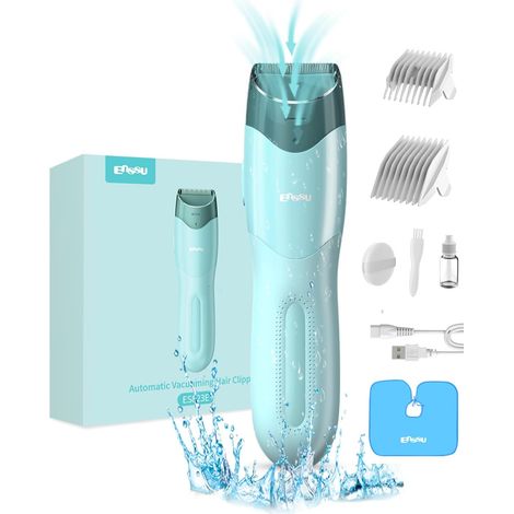 Tondeuse à cheveux sous vide pour enfants, rechargeable avec 2 modes pour enfants/hommes, étanche, kit de tondeuse à cheveux sans fil dans un grand espace de stockage de cheveux (1/5)