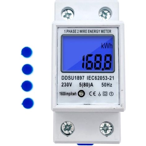 Compteur d'énergie numérique LCD intelligent - Monophasé, montable sur rail DIN, 230V 5 (80) A avec affichage numérique - pour une mesure précise de la consommation électrique (1/5)