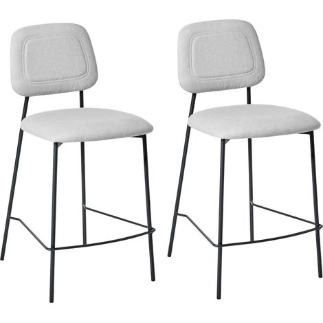 Conjunto de 2 sillas de comedor tapizadas con asiento de lino sintético base de hierro negro gris claro Duette