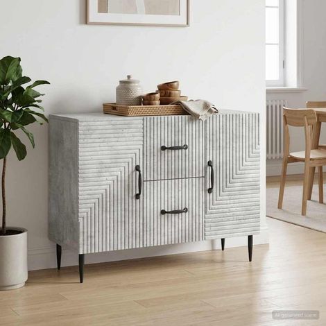 Buffet gris béton, 2 tiroirs et 2 portes, bois d’ingénierie, 89 x 34,5 x 60 cm - PANGIVO (1/5)
