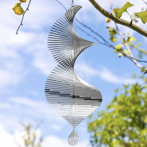 Windspinner en acier inoxydable en spirale 3D – Décoration de jardin silencieuse et hypnotique, métal réfléchissant avec design abstrait (1/5)