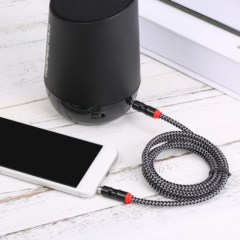Câble d'extension audio de 2 mètres, prise jack 3,5 mm mâle-mâle, câble AUX tressé pour ordinateur, téléphone portable et amplificateur. (1/4)