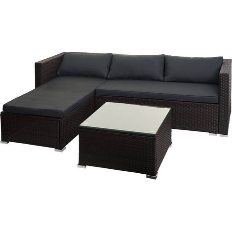 Poly-Rattan Garnitur HHG-831, Balkon-/Garten-/Lounge-Set Sofa Sitzgruppe braun, Kissen dunkelgrau ohne Deko-Kissen