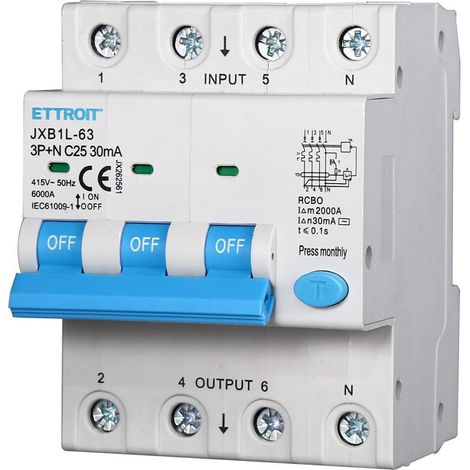 Ettroit Differenzialer magnetischer Thermoschalter 3P+N 25A 30mA 380V-6KA JX262561