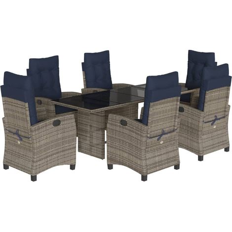 7 Piece Garden Dining Set with Cushions Grey Poly Rattan vidaXL (1/5)