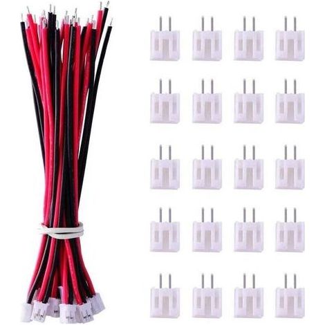 20 Paires Connecteurs Mini Micro JST PH 2.0 2 Broches avec Câbles Fils 80mm (1/4)