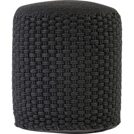 Pouf de Jardin Tricot Extérieur et Intérieur Repose-Pieds Plastique Recyclé Ø 40 x H 45 cm - PANGIVO