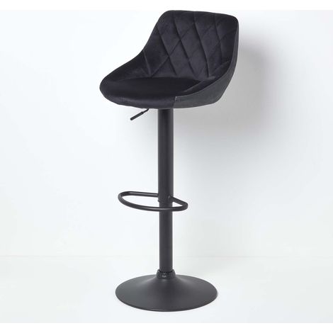 HOMESCAPES Barstuhl Henley - Samt Barhocker höhenverstellbar 97cm - schwarz