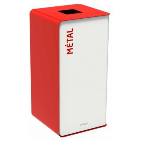 Borne de tri sélectif Cubatri, sans serrure - métal - 75l - blanc / rouge signalisation - RAL 3020 (1/3)