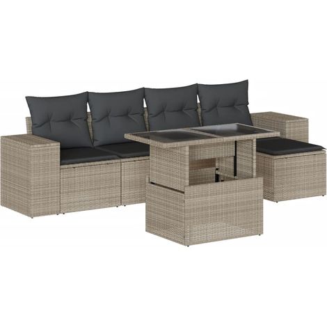 vidaXL Set Divano da Giardino 6pz con Cuscini Grigio Chiaro Polyrattan (1/5)