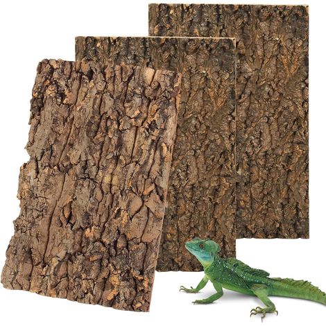 Lot de 3 écorces de liège pour terrarium - Décoration d'arbre - Plaque de fond en écorce de liège - Terrarium pour reptiles tels que gecko, tagame à barbe et tortues - 15 x 30 cm (1/5)