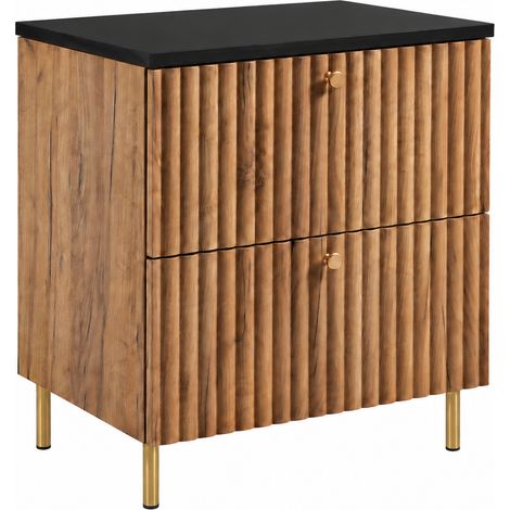 Mobile da bagno a terra con piano 60, rovere craft oro + piano nero, maniglie in tre colori, piedini dorati, 60 x 46 x 73,6 cm (1/5)