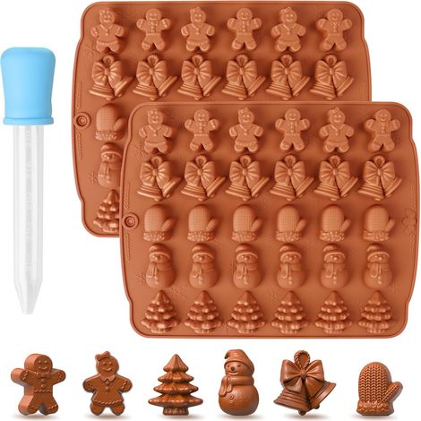 Lot de 2 moules à chocolat de Noël en silicone, moule à chocolats de Noël, 30 cavités, moule en silicone de Noël pour muffins, décoration de gâteau, biscuits, gelée (A), CBY-022-BR (1/5)