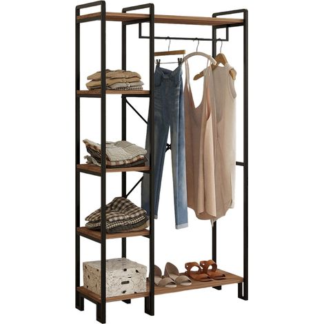Mobile da Ingresso Casarile, 5 Ripiani, Appendiabiti, con Scarpiera, 34x163x90h cm Nero